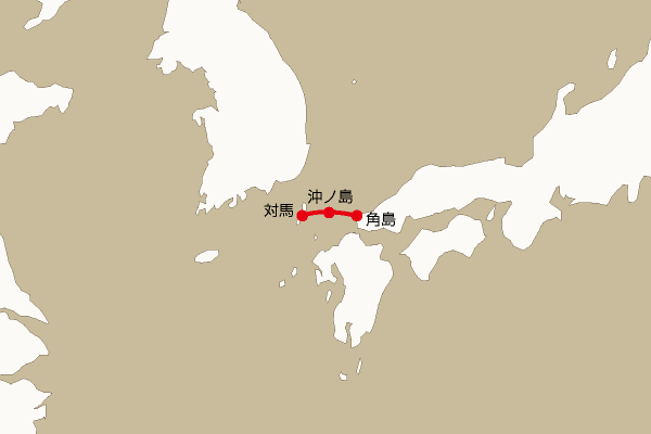 海底電線ルート地図：角島―沖ノ島―対馬