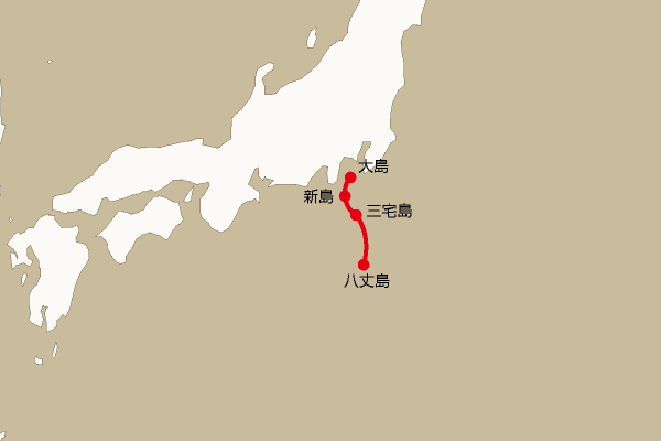 海底電線ルート地図：大島―新島―三宅島―八丈島