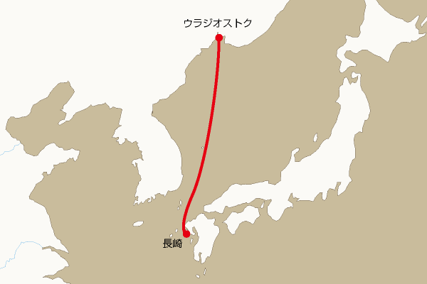 海底電線ルート地図：長崎―ウラジオストク