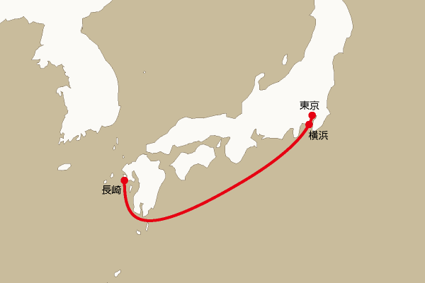 海底電線ルート地図：長崎―横浜―東京