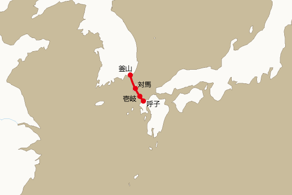海底電線ルート地図：呼子―壱岐―対馬―釜山