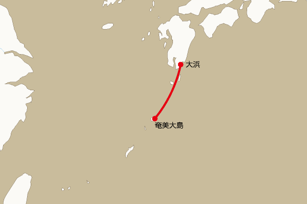 海底電線ルート地図：大浜―奄美大島