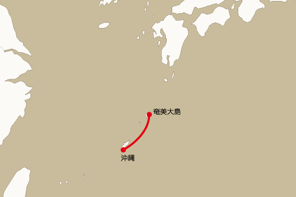 海底電線ルート地図：奄美大島―沖縄