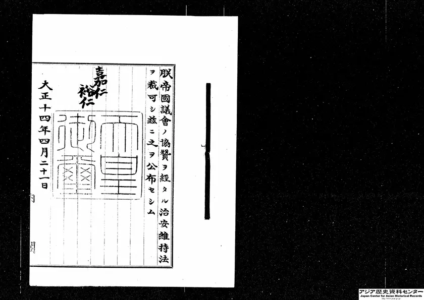 「治安維持法の御署名原本」