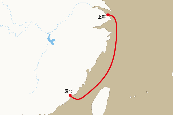 海底電線ルート地図：上海―厦門