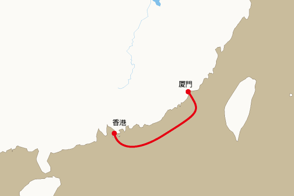 海底電線ルート地図：香港―厦門