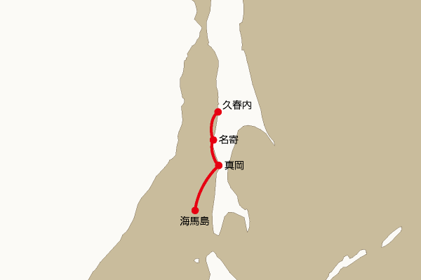 海底電線ルート地図：久春内―名寄―真岡―海馬島