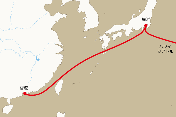 航路地図：香港―シアトル