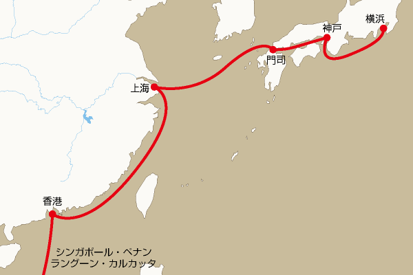 航路地図：横浜―カルカッタ