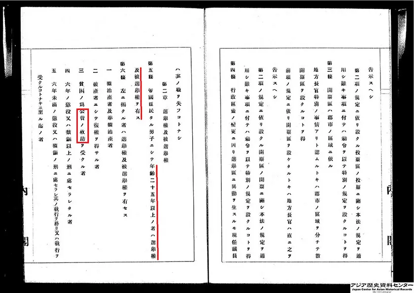 「枢密院に諮詢された原案（選挙権及び被選挙権部分抜粋）」