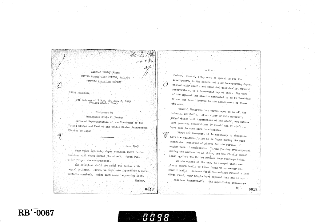 ➁「２．ポーレー大使声明（一九四五・一二・七）」